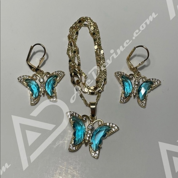Aqua Butterfly set (gold plated) - Picture 3 of 5
